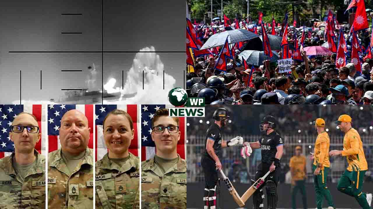 Collage of US Navy ship, Nepal elections, and T20 World Cup 2026 highlights.